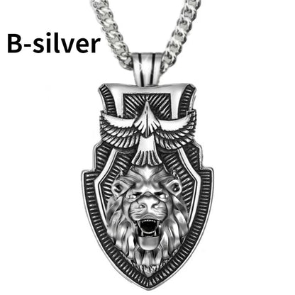 Fashion Men's Wolfhead Necklace Stainless Steel Triangle Pendant Hip Hop Necklaces for Men Punk Animal Jewelry Anniversary Gift Good Vibrations