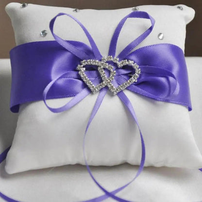 10x10 cm Romantic Bridal Wedding Ring Pillow Double Heart Ribbon Cushion Decor European Romantic Rhinestone Decor For Wedding Good Vibrations