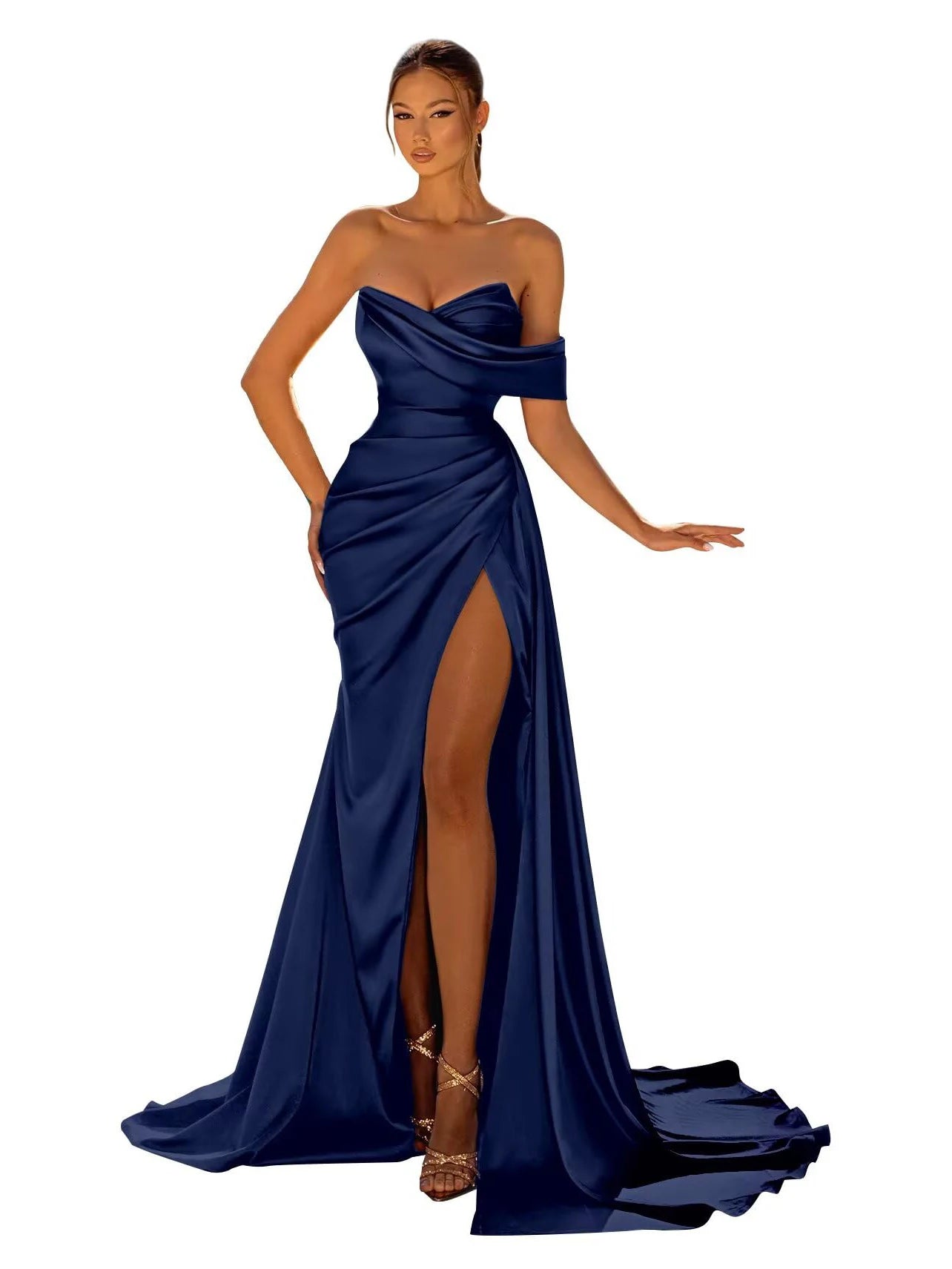 Long Mermaid Prom Dresses Satin with Slit Strapless Sweep Train Cocktail Party Formal Evening Gown robe de soiree Good Vibrations