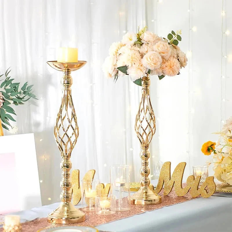 Table Candle Holder Decoration: Golden Iron Art Vase, Twisted Road Candlestick for Wedding Flowers, Wedding Props Good Vibrations