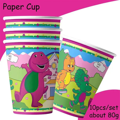 Barney Theme Birthday Party Decorations Cake Topper Birthday CUP Napkin PLATE Straw Swirls Stickers KidsParty Supplies Decor Good Vibrations