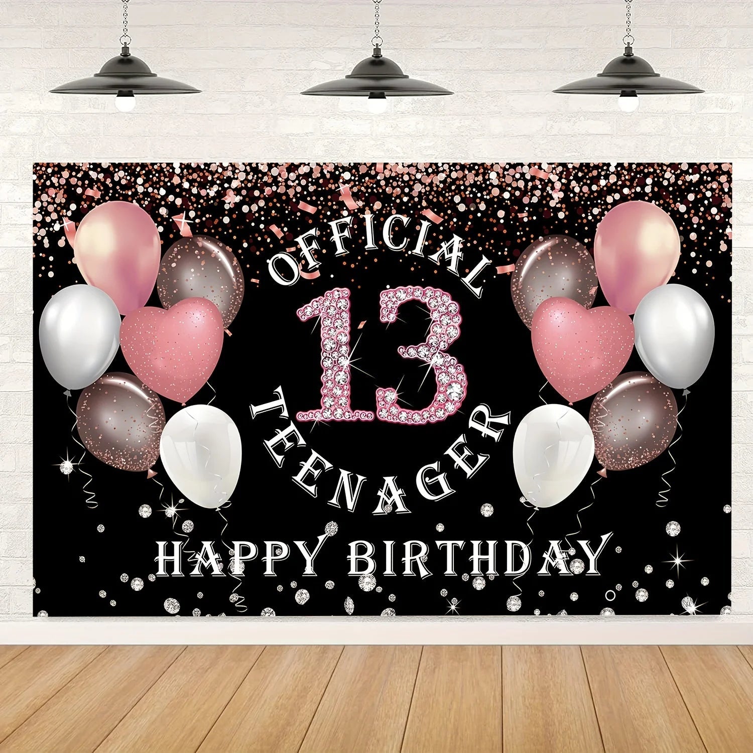 Rose gold girl's 13th birthday decoration, birthday party supporting photography background, 13th birthday party supplies Good Vibrations