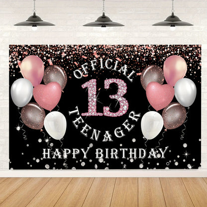 Rose gold girl's 13th birthday decoration, birthday party supporting photography background, 13th birthday party supplies Good Vibrations