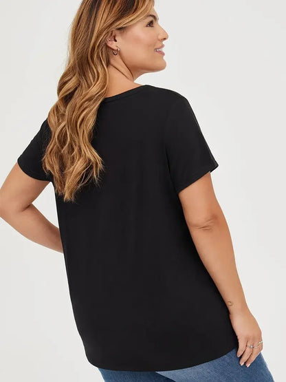 Plus Size Casual T-shirt Women's Plus Ombre Letter Graphic Short Sleeve Round Neck Medium Stretch Top Good Vibrations