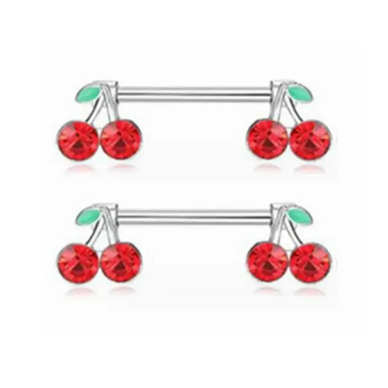 2pcs 14G Titanium Barbell Sweet Cute Cherry Shaped Zircon Breast Ring For Women Body Piercing Sexy Nipple Ring Jewelry Ornament Good Vibrations Adult Super Store