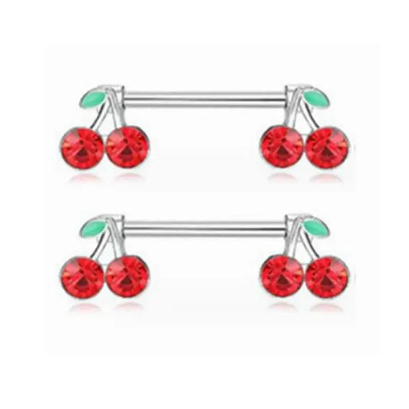2pcs 14G Titanium Barbell Sweet Cute Cherry Shaped Zircon Breast Ring For Women Body Piercing Sexy Nipple Ring Jewelry Ornament Good Vibrations Adult Super Store