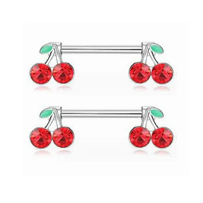 2pcs 14G Titanium Barbell Sweet Cute Cherry Shaped Zircon Breast Ring For Women Body Piercing Sexy Nipple Ring Jewelry Ornament Good Vibrations Adult Super Store