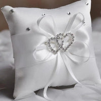 10x10 cm Romantic Bridal Wedding Ring Pillow Double Heart Ribbon Cushion Decor European Romantic Rhinestone Decor For Wedding Good Vibrations