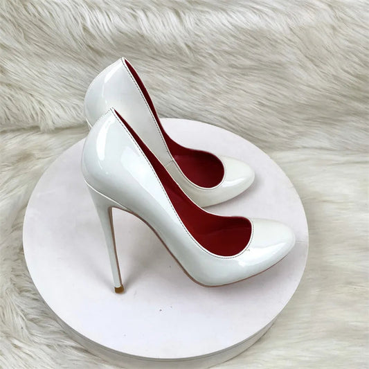 10CM 12CM Woman Stiletto Heels Fashion Round Toe Leather Women Shoes Spring Autumn Black Super High Heel Work Shoes Female Pumps Good Vibrations