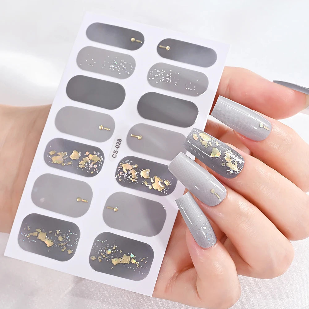 14Tip/Sheet Abalone Slice Nail Wrap Decals Baking Free Self Adhesive Nail Polish Sticker Long-Lasting Marble Gradient Nail Strip Good Vibrations