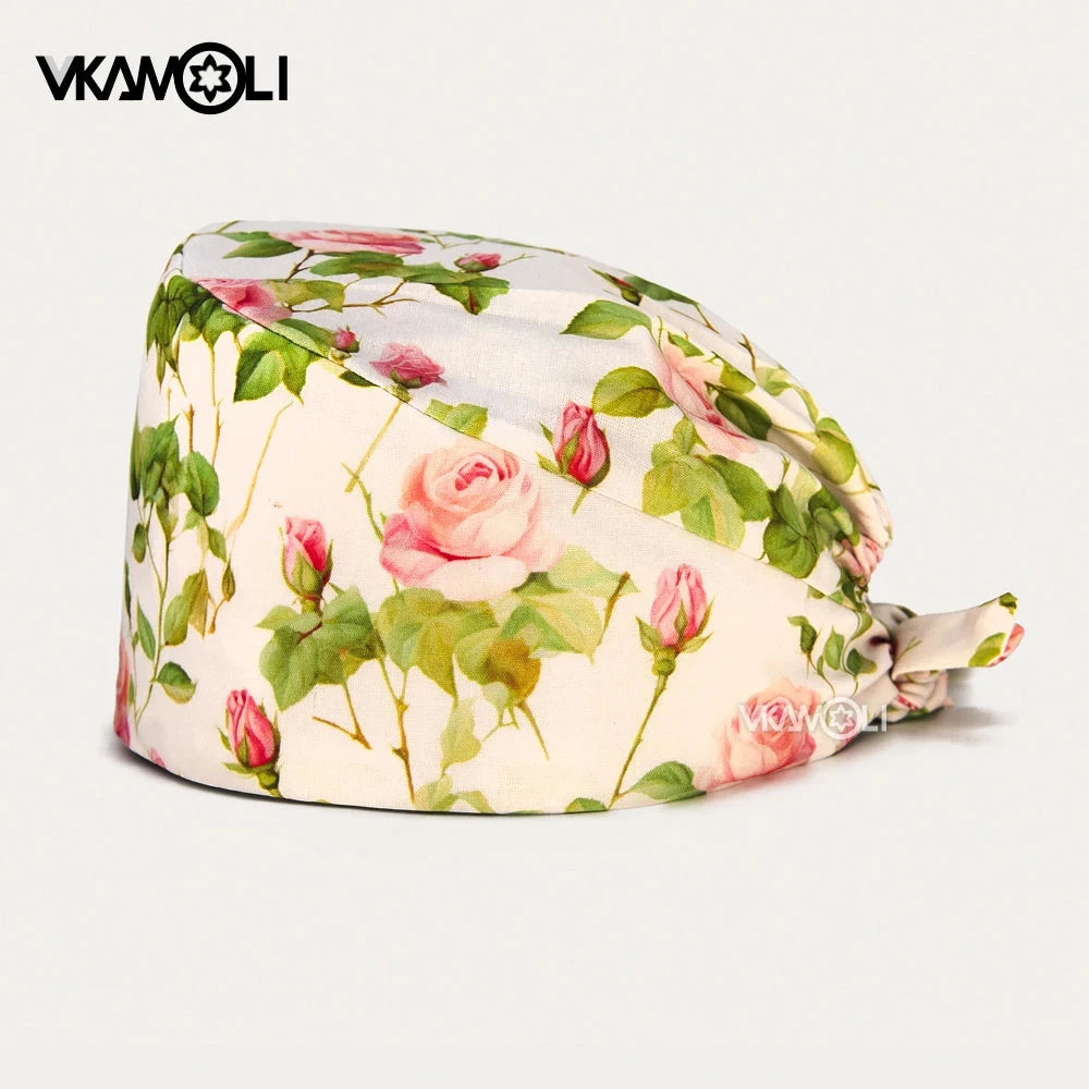 Flower printing hats scrubs women hats Health service Workers adjustable caps beauty salon Work Frosted cap lab pet store hats Good Vibrations