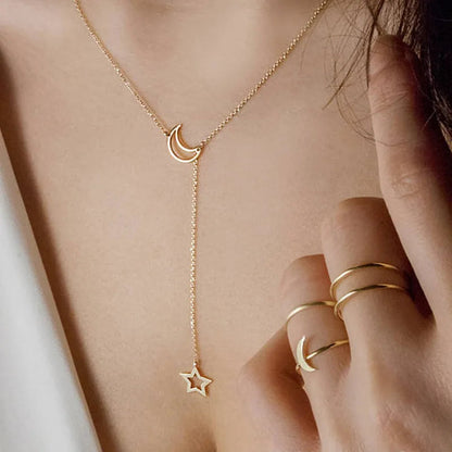 New Simple Moon Star Pendant Choker Necklace Simple Gold Color Alloy Charm Chain Collares Necklace For Women Party Jewelry Good Vibrations