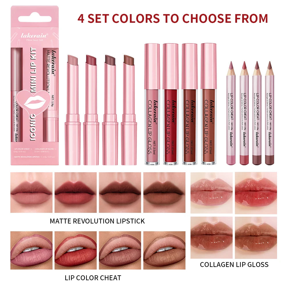 Lip Combo Matte Lipstick + Lip Liner Pen Lip Gloss Set Hydrating Matte Waterproof Long Lasting Lip lipstick set Lip Makeup Set Good Vibrations