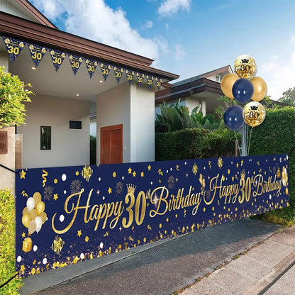 30th/40th/50th/60th/70th Birthday Decorations Men Women Birthday Balloon Garland Kit Happy Birthday Banner Blue Gold Balloon Good Vibrations