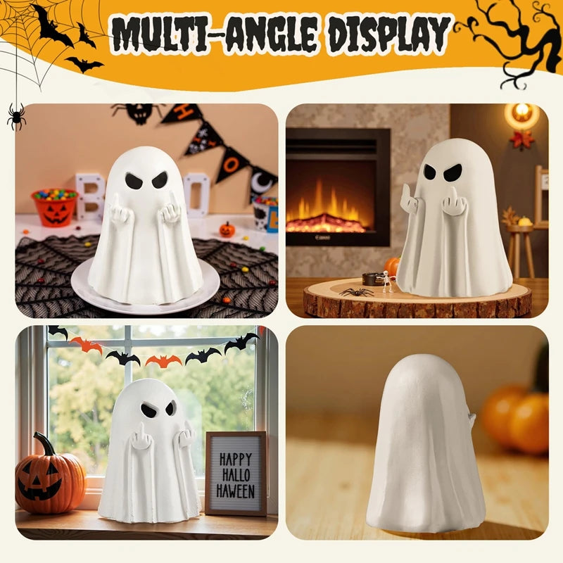 Halloween Ghost Figurine Cute Spooky Resin Statue Finger Ghost Ornaments Perfect For Party Home  Indoor & Porch Halloween Decor Good Vibrations