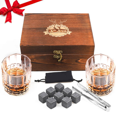 Whiskey Stones Gift Set Whiskey Glass Set of Granite Chilling Whiskey Rocks  Scotch Bourbon Whiskey Glass Gift Box Set Good Vibrations