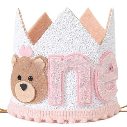 Baby's 1st Birthday Bear Crown Jungle Animal Bear Crown One Year Old Boy Girl First Birthday Party Balloon Supplies