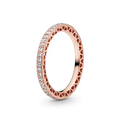 Fashion Jewelry 925 Sterling Silver Classic Rose Gold Series Ring Shining Crown Charm Ring Women's Birthday Exquisite Gift Good Vibrations
