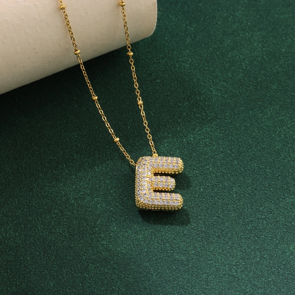 New Luxury Zircon Crystal 26 English Letters Stainless Steel Necklaces For Women Trendy Female Choker Chain Jewelry Wholesale Good Vibrations