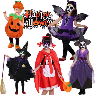 Halloween Costume for Girls Witch Vampire Carnival Party Dress Up Trappings Kids Cosplay Clothes Purple Bat Suit Holiday Gifts