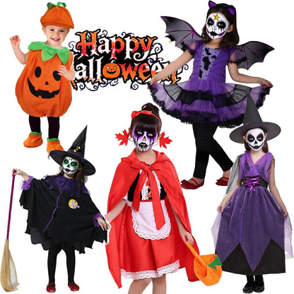 Halloween Costume for Girls Witch Vampire Carnival Party Dress Up Trappings Kids Cosplay Clothes Purple Bat Suit Holiday Gifts Good Vibrations
