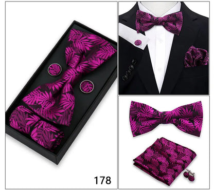 Bowtie For Men Set Gift Box Business Gift Fashion Bow Tie Pocket Square Cufflinks Set Bowtie 3pcs For Wedding Hanky Cravata Neck