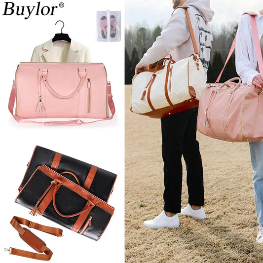 Buylor Foldable Suitbag Waterproof Clothes Totes Large Capacity Travel Duffle Bags Women's Handbag Outdoor Fitness Bags Gym Bag Good Vibrations
