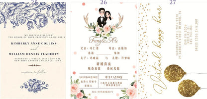 25 Pieces 250gsm Strong Pink Pearly Paper Wedding Invitations Personalized Print Bride Groom Engagement Invite Card IC155 Good Vibrations
