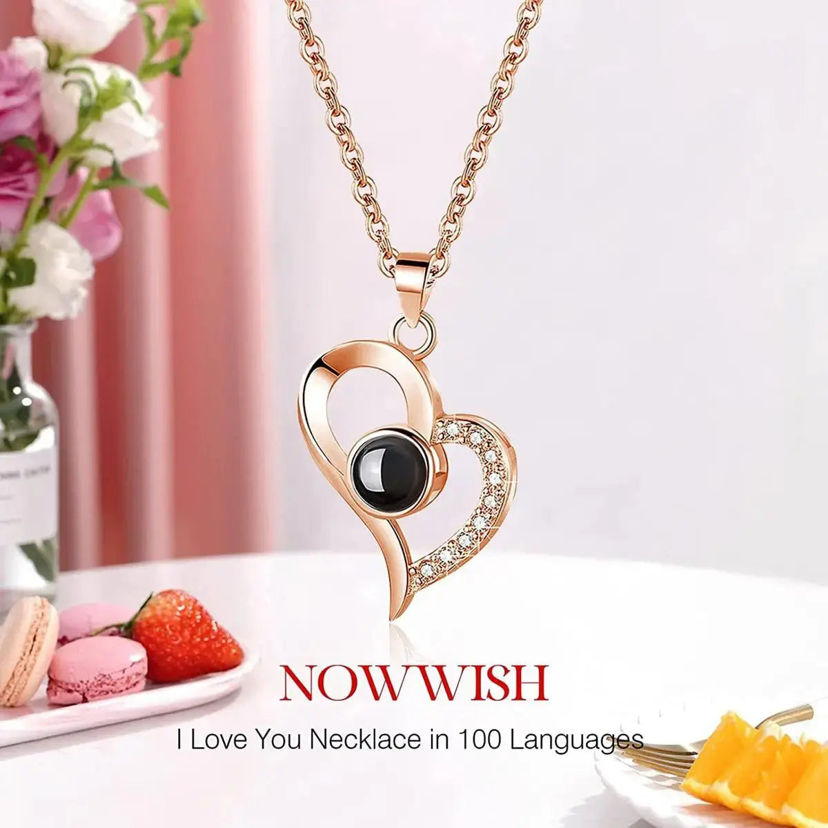 Projection Necklace Set With Rose Gift Box 100 Languages I Love You Necklace  Gifts For Girlfriend 2025 Valentine's Day Mom  Good Vibrations