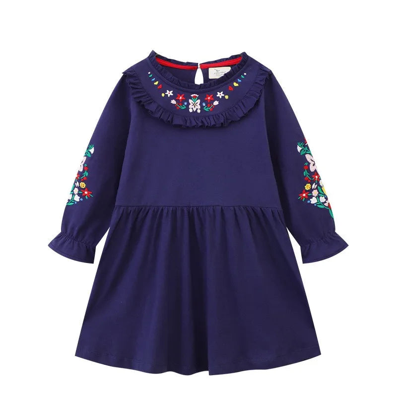 Jumping Meters 2-7T Princess Girls Dresses Floral Embroidery  Autumn Spring Children's Clothing Party Kids Frocks Gifts Baby Good Vibrations