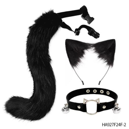 Halloween cosplay costumes contain a furry three-piece set of cat ears and tail neck decorations for party dress-ups Good Vibrations