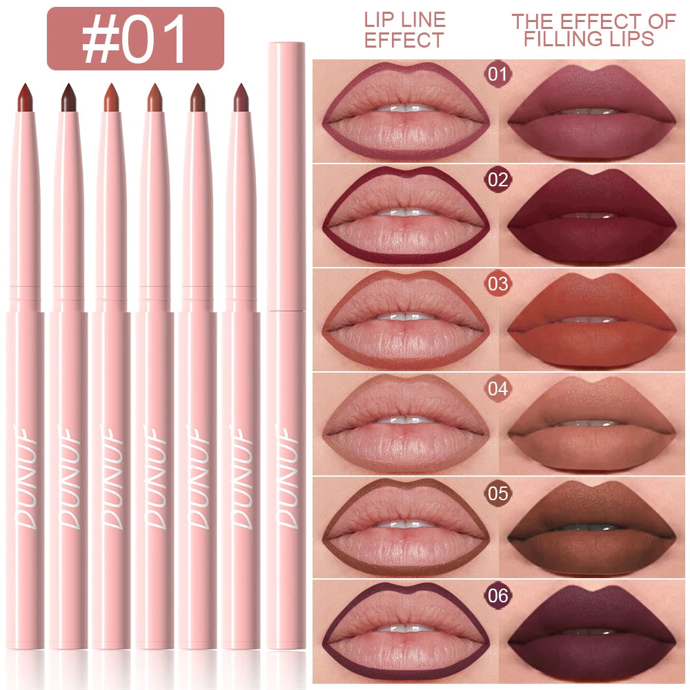 6pcs Lip Liner Pen Set Long-Lasting, Waterproof Sweatproof, Easy Coloring Non-fading Color Rendering Lip Gloss Set Beauty Makeup Good Vibrations