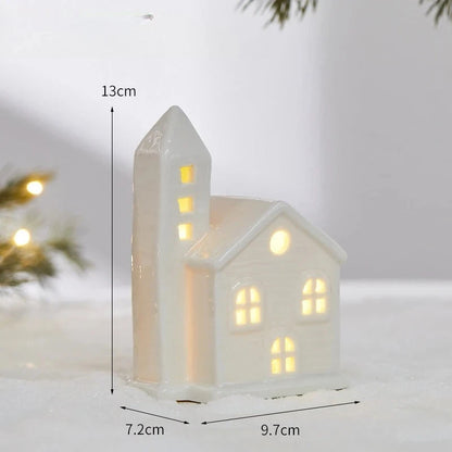 Christmas Ceramic Light Up Tree House Desktop Ornament Holiday Home Decor Tabletop Decoration Christmas Perfect Gift Idea Good Vibrations