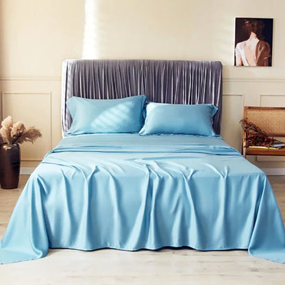 Summer Luxury Satin Silk-like Bed Sheet Set (Flat Sheet + Fitted Sheet + Pillowcase) Solid Color Mattress Cover Twin Full Queen Good Vibrations