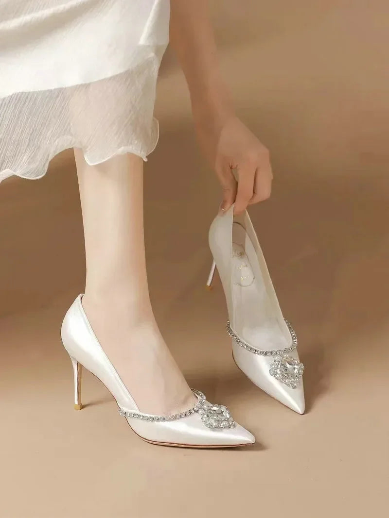 Elegant Wedding Shoes Bridal Shoes White Rhinestone High Heels Bridesmaid Pumps Good Vibrations