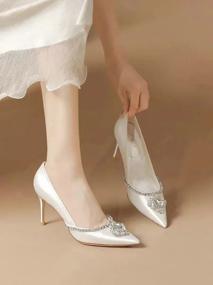 Elegant Wedding Shoes Bridal Shoes White Rhinestone High Heels Bridesmaid Pumps Good Vibrations