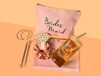 Bridesmaid Proposal Wedding Gifts Set Maid of Honor Gifts Bridal Shower 16oz Glass Cups Cosmetic Makeup Bags Good Vibrations