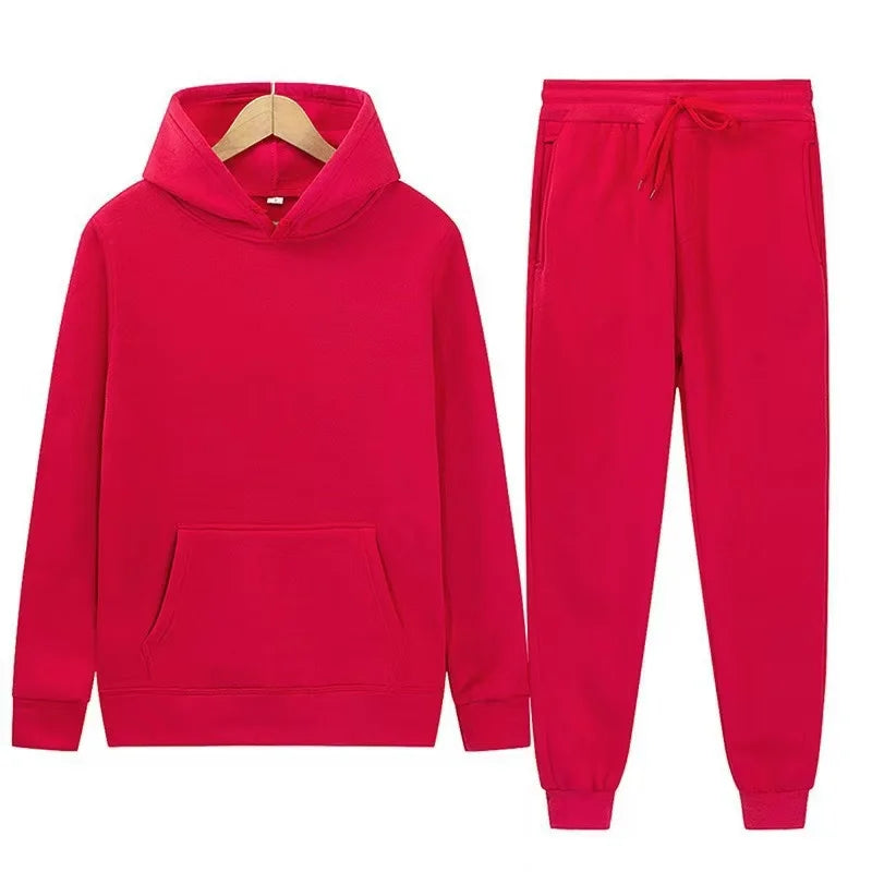 Men's Autumn and Winter New Solid Color Hoodie+pants Two-piece Set Fashionable Casual Sports Set Size S-3XL Good Vibrations