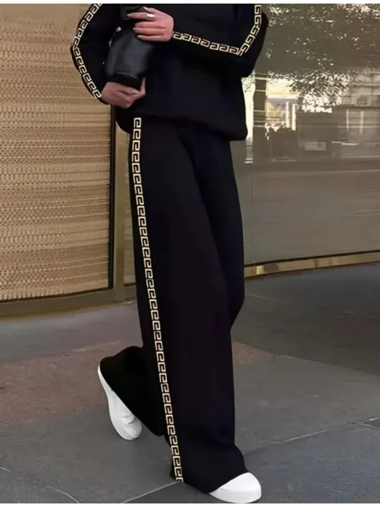 Missuoo 2025 Spring Casual Pant Sets for Women Side-striped Loose Fit Sweatshirt Suit Stand Collar Shirt Top & High Waist Pants Good Vibrations