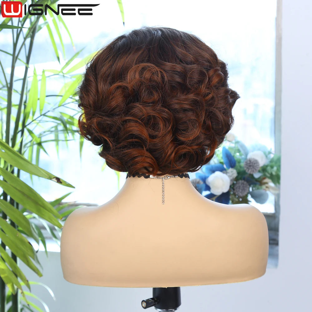 Wignee Body Wave Short Wig Brown Color Synthetic Hair Wigs For Women Side Part Wigs On Sale Clearance Cosplay Wig Daily Use Good Vibrations