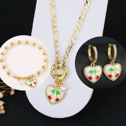 3pcs Hot Sale Shiny Zirconia Crystal Cherry Necklace Bracelet Earrings Jewelry Set Fashion for Woman Girl Wedding Lucky Jewelry Good Vibrations Adult Super Store