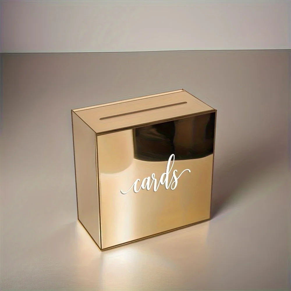 Wedding Card Box Golden Acrylic Wedding Guest Book Box with Envelope Slot  for Engagement and Wedding Birthdays,graduation Good Vibrations
