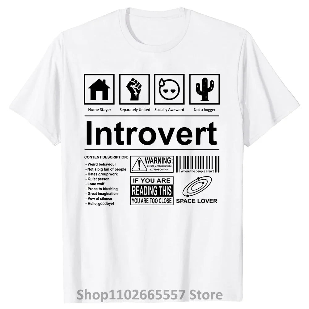 Introvert Logo T Shirt Funny Humor Introvers Joke T Shirts Summer Cotton Streetwear Humor Quotes Christmas Gifts T-shirt Good Vibrations