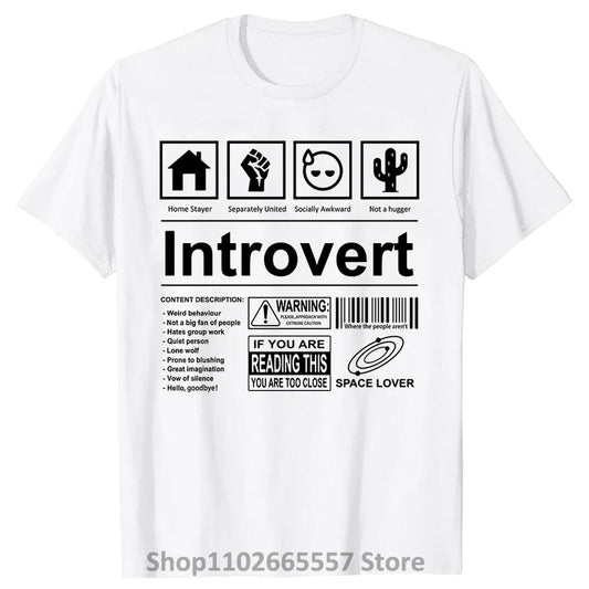 Introvert Logo T Shirt Funny Humor Introvers Joke T Shirts Summer Cotton Streetwear Humor Quotes Christmas Gifts T-shirt Good Vibrations