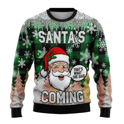 Funny Santa Claus Graphic Ugly Christmas Sweater Fashion Autumn Streetwear 3D Printed Sweatshirts Loose Breathable Pullovers Good Vibrations