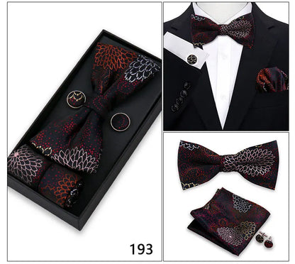 Bowtie For Men Set Gift Box Business Gift Fashion Bow Tie Pocket Square Cufflinks Set Bowtie 3pcs For Wedding Hanky Cravata Neck