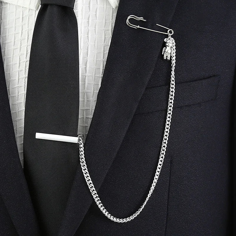 Men's Long Chain Tie Clip Brooch Fashion Personality Mens Party Suit Dress Shirt Ties Accessories Gift Chains Necktie Clips Pins Good Vibrations