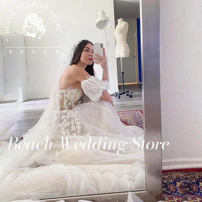 Beach 2025 Off The Shoulder Elegant A-Line Floor Length Backless Wedding Dresses for Women Strapless Simple Applique Bridal Gown Good Vibrations