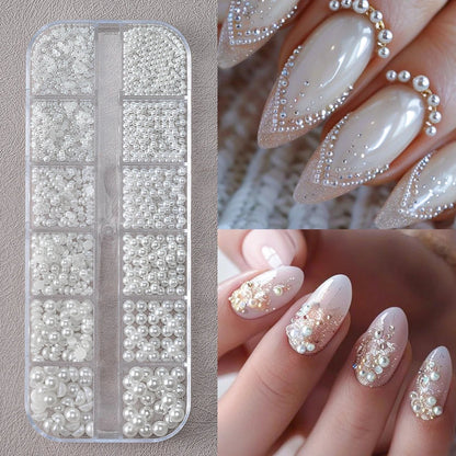 12Grid 3D Gold Ocean Rivet Nail Charms Mixed Seahorsea/Starfish /Conch Pearl/Mini Caviar Beads/Rhinestone Nail Jewery Decoration Good Vibrations