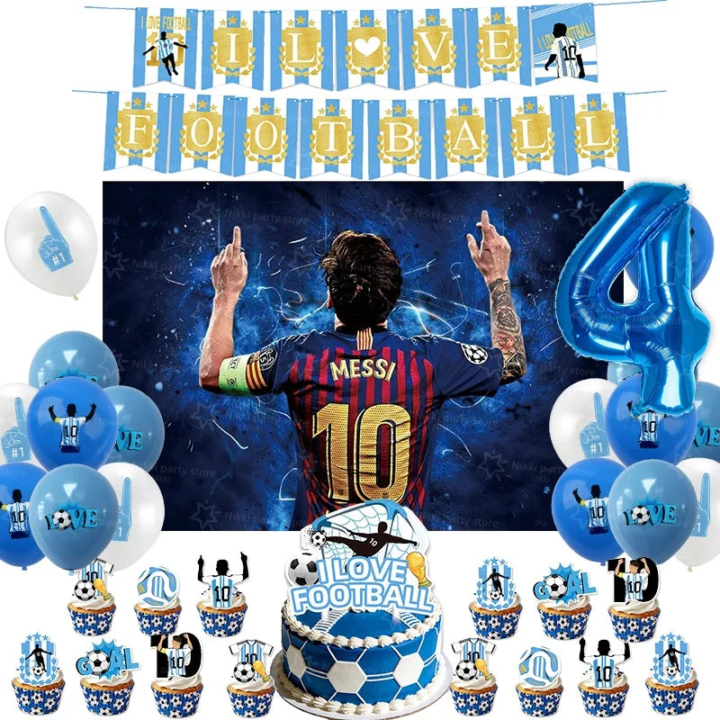 Soccer Party Supplies Superstar Messi Football Birthday Party Decoration Disposable Tableware Tablecloth Plates Cup Backdrop Good Vibrations